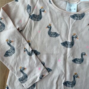 Zara Long Sleeve Baby Girl 2-3 yr Swan Shirt NWOT